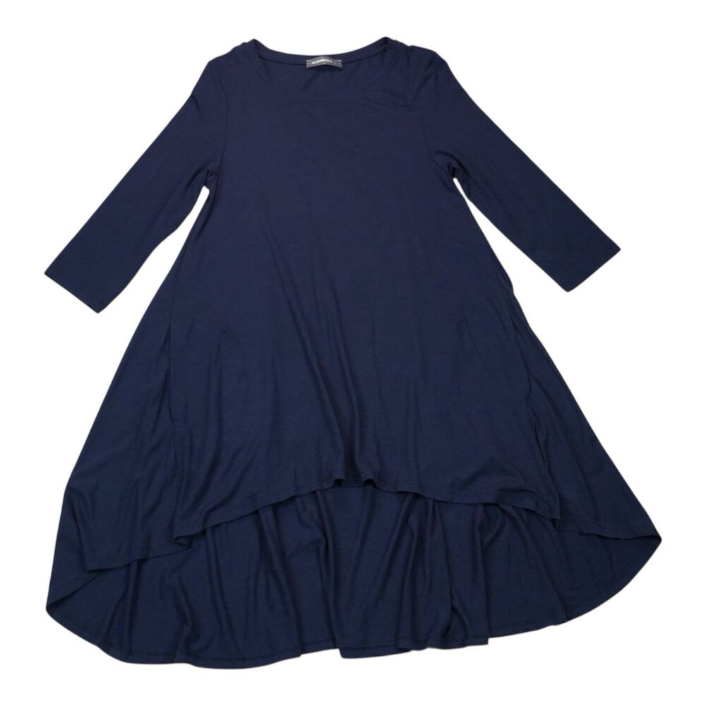 Alembika High Low Tunic Top Size 0 Navy Stretch Knit Lagenlook Pockets